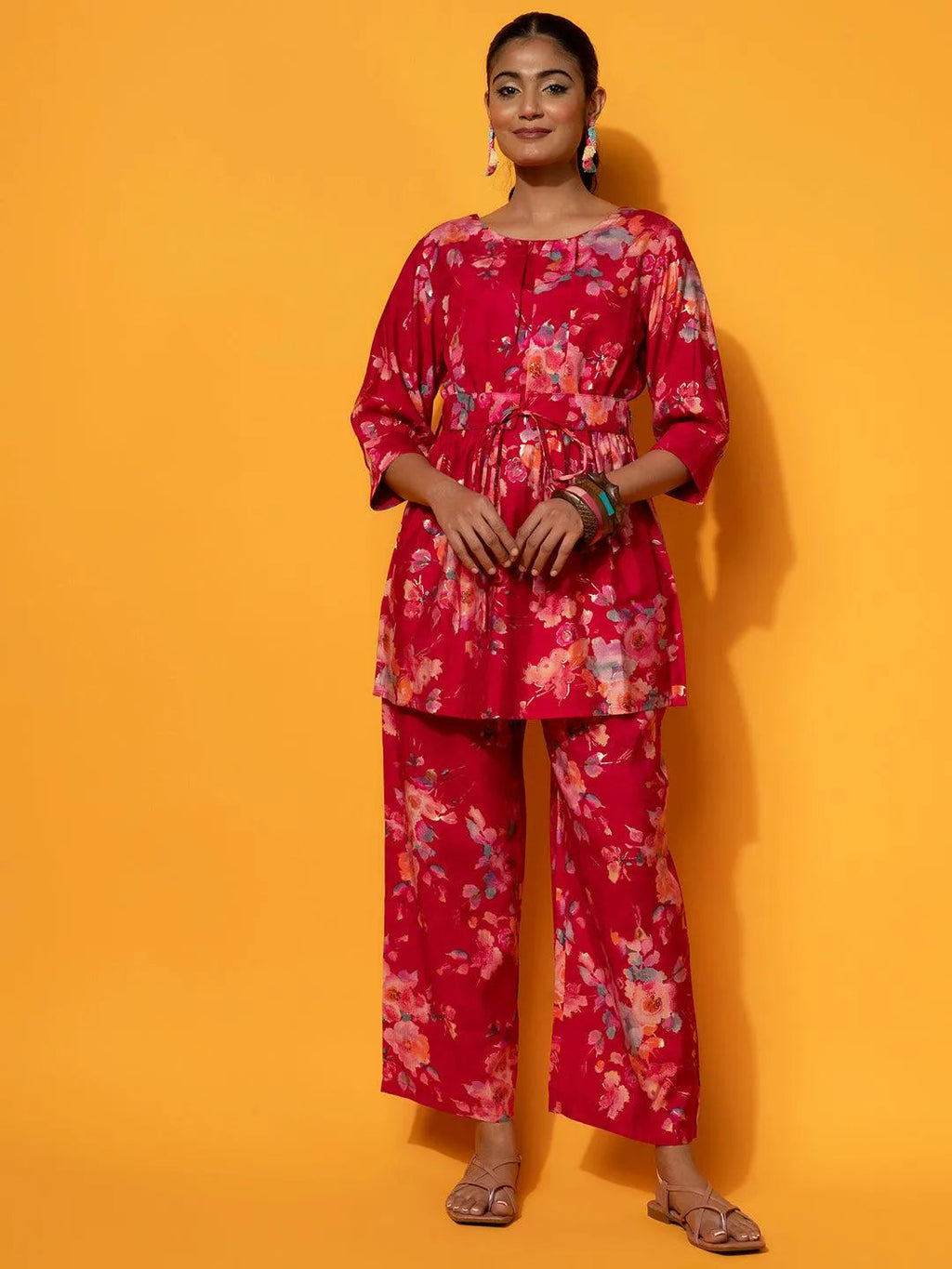 Pink Printed Silk Blend Co-Ords