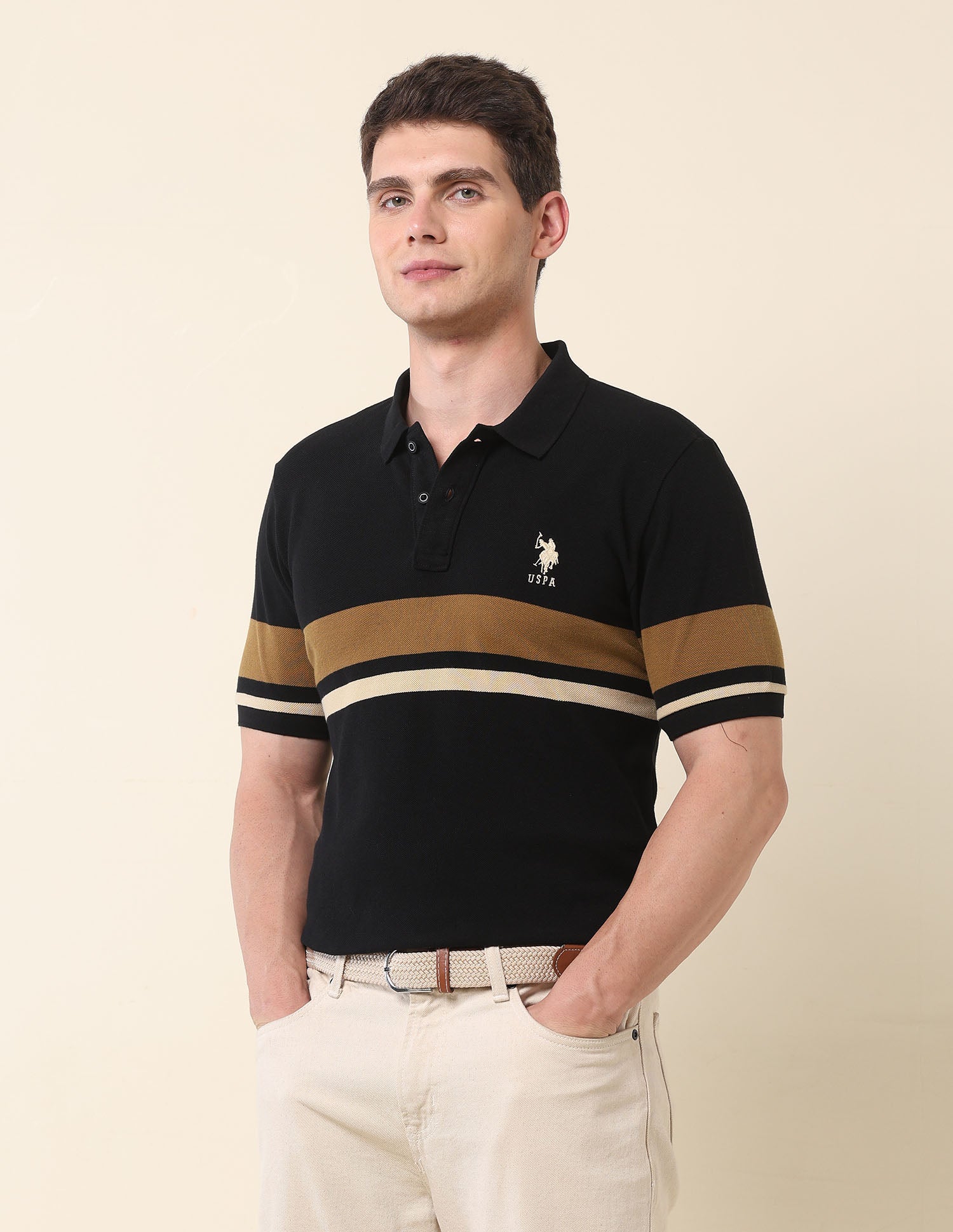Horizontal Striped Modern Monochrome Polo Shirt