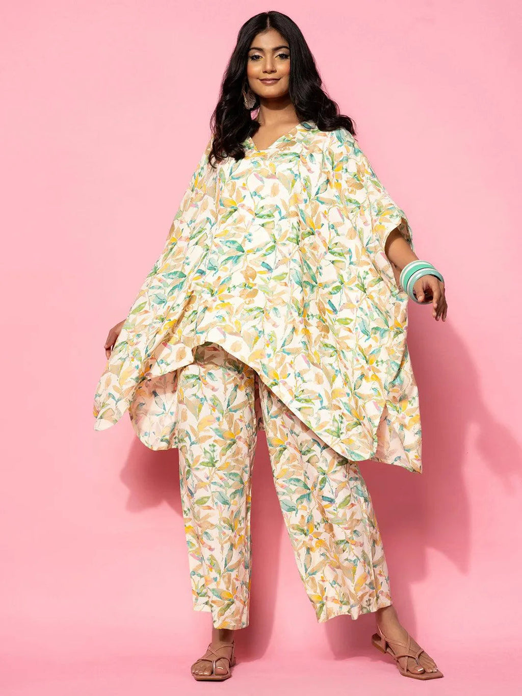 Cream Printed Rayon Co-Ords