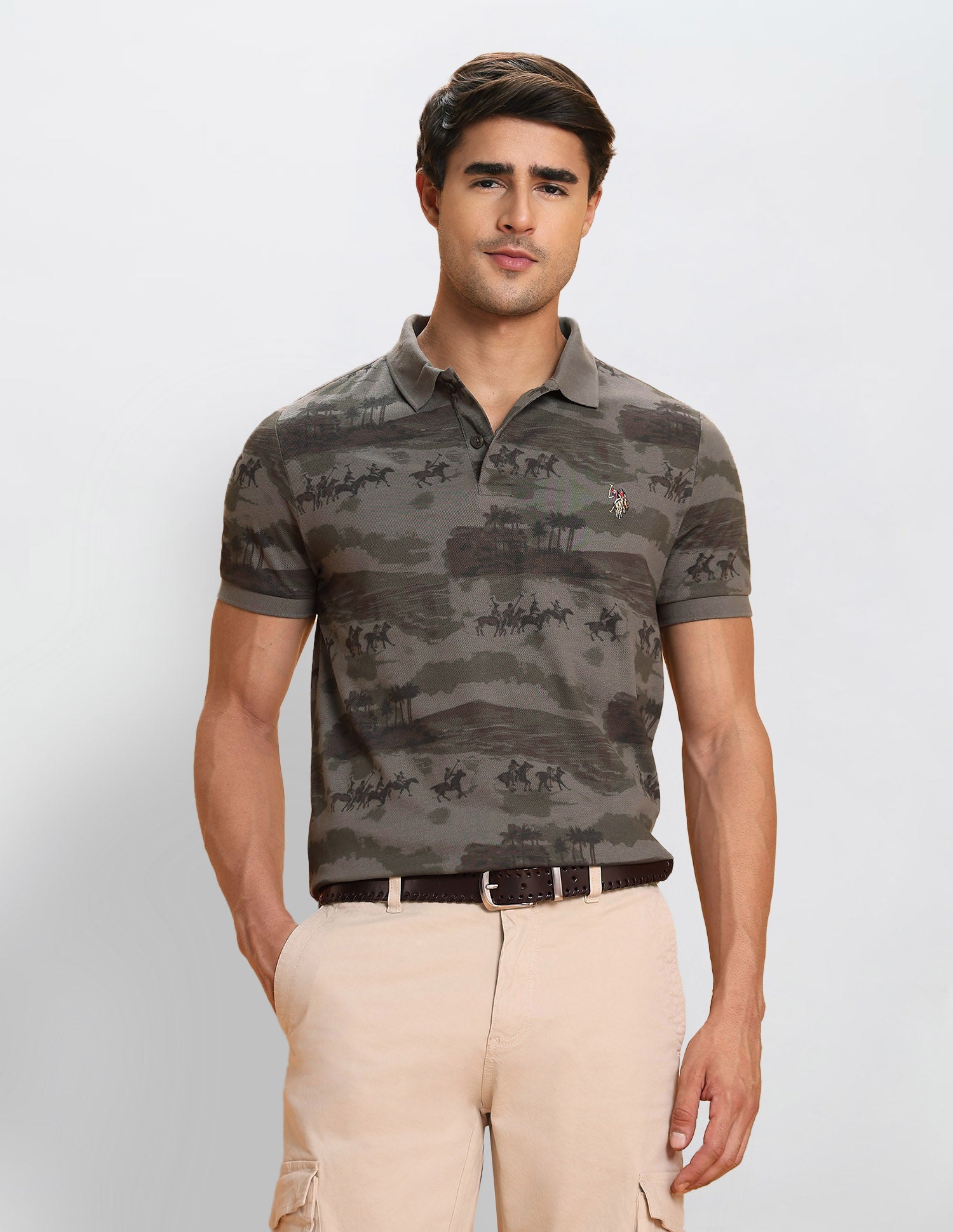 All-Over Printed Muscle Fit Polo Shirt