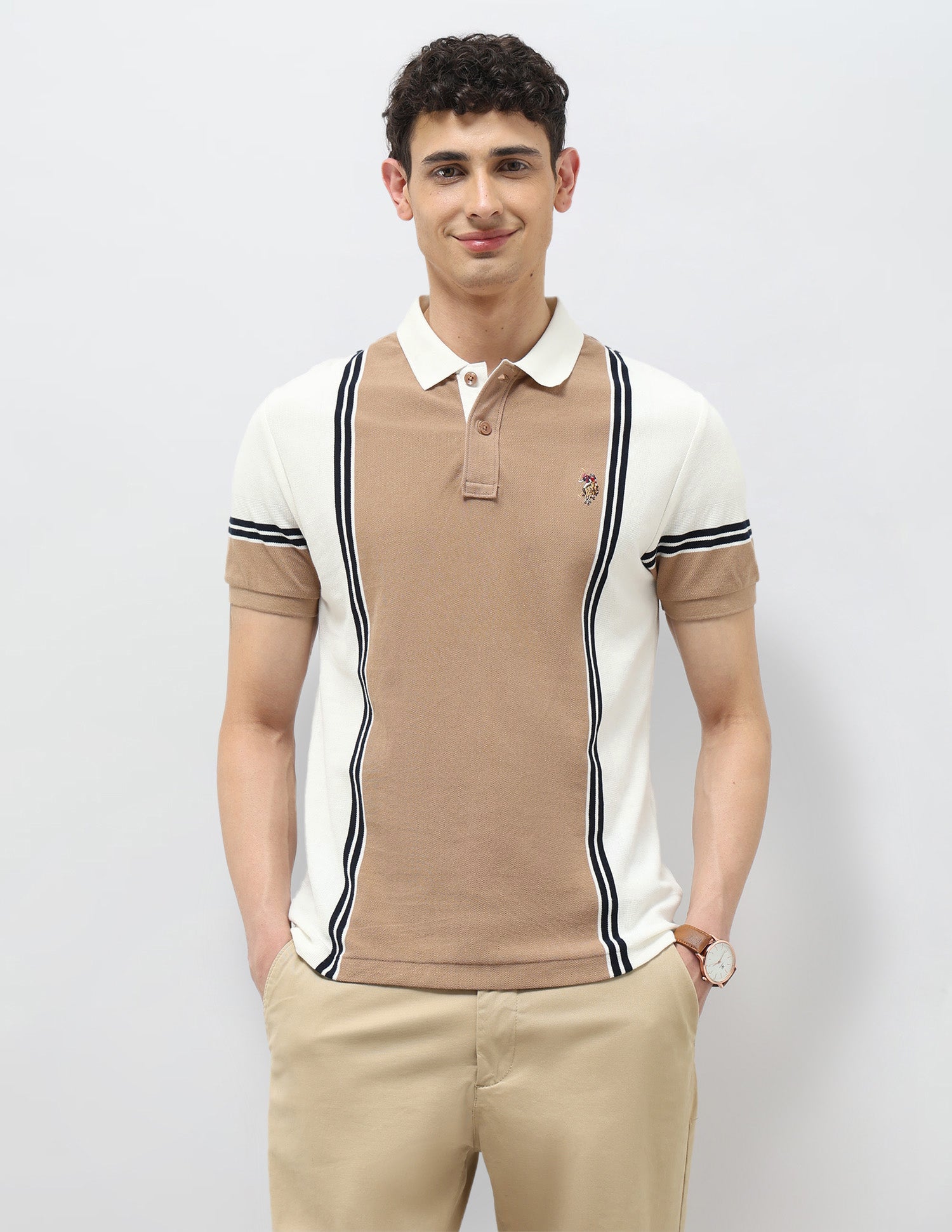 Colorblocked Vertical Striped Polo Shirt