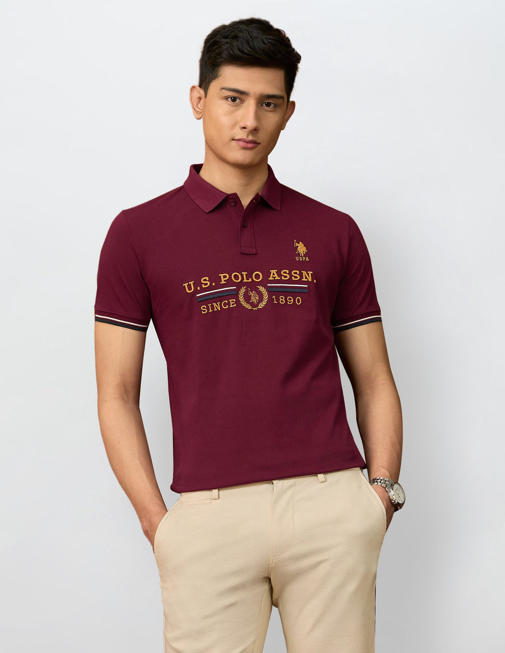 Brand Embroidered Varsity Polo Shirt