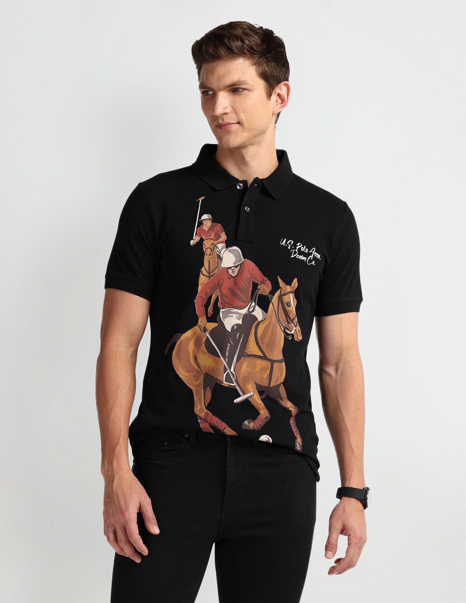 Graphic Print Muscle Fit Polo Shirt