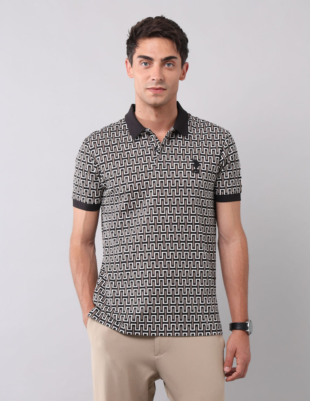 Geometric Printed Muscle Fit Polo Shirt