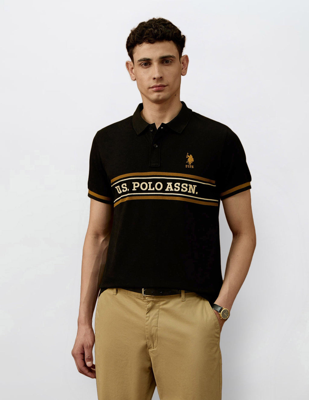 Brand Embroidered Varsity Polo Shirt