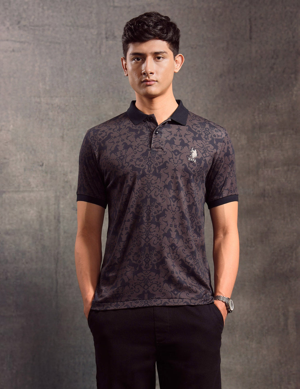 All-Over Printed Muscle Fit Polo shirt