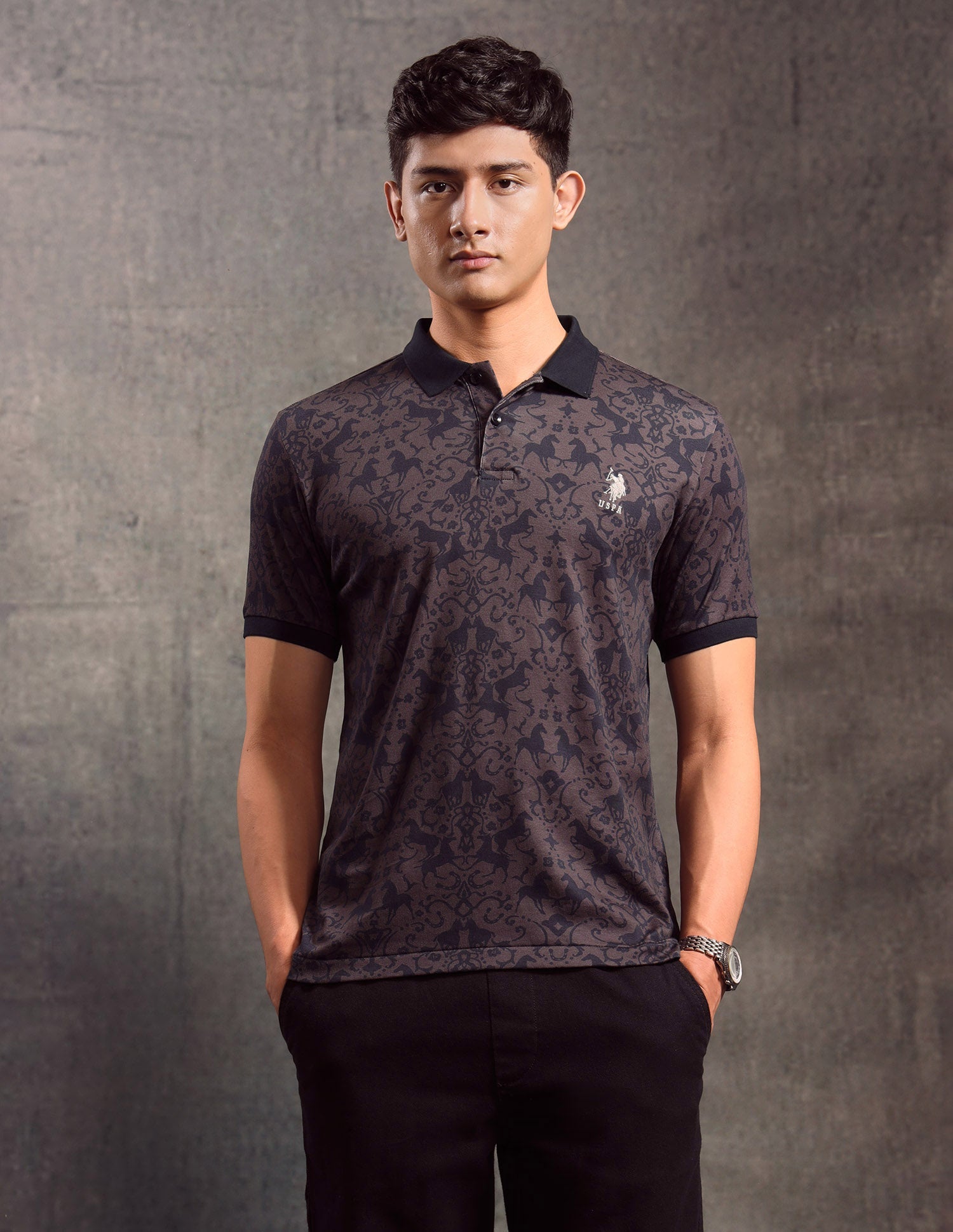 All-Over Printed Muscle Fit Polo shirt