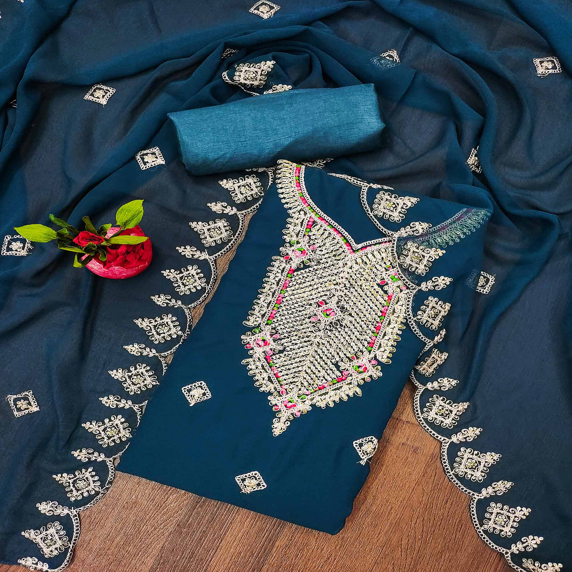 Morpich Sequins Embroidered Georgette Dress Material