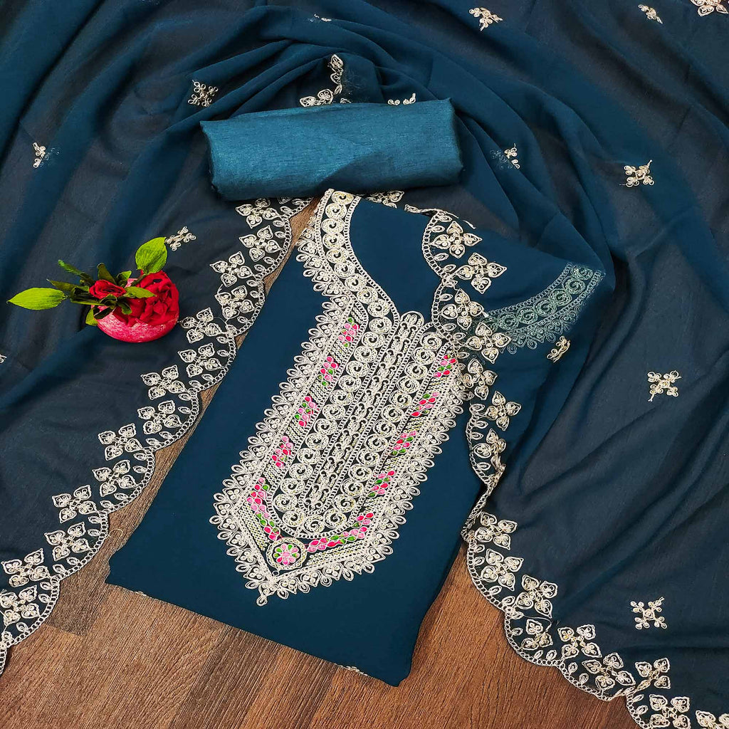 Morpich Floral Embroidered Georgette Dress Material