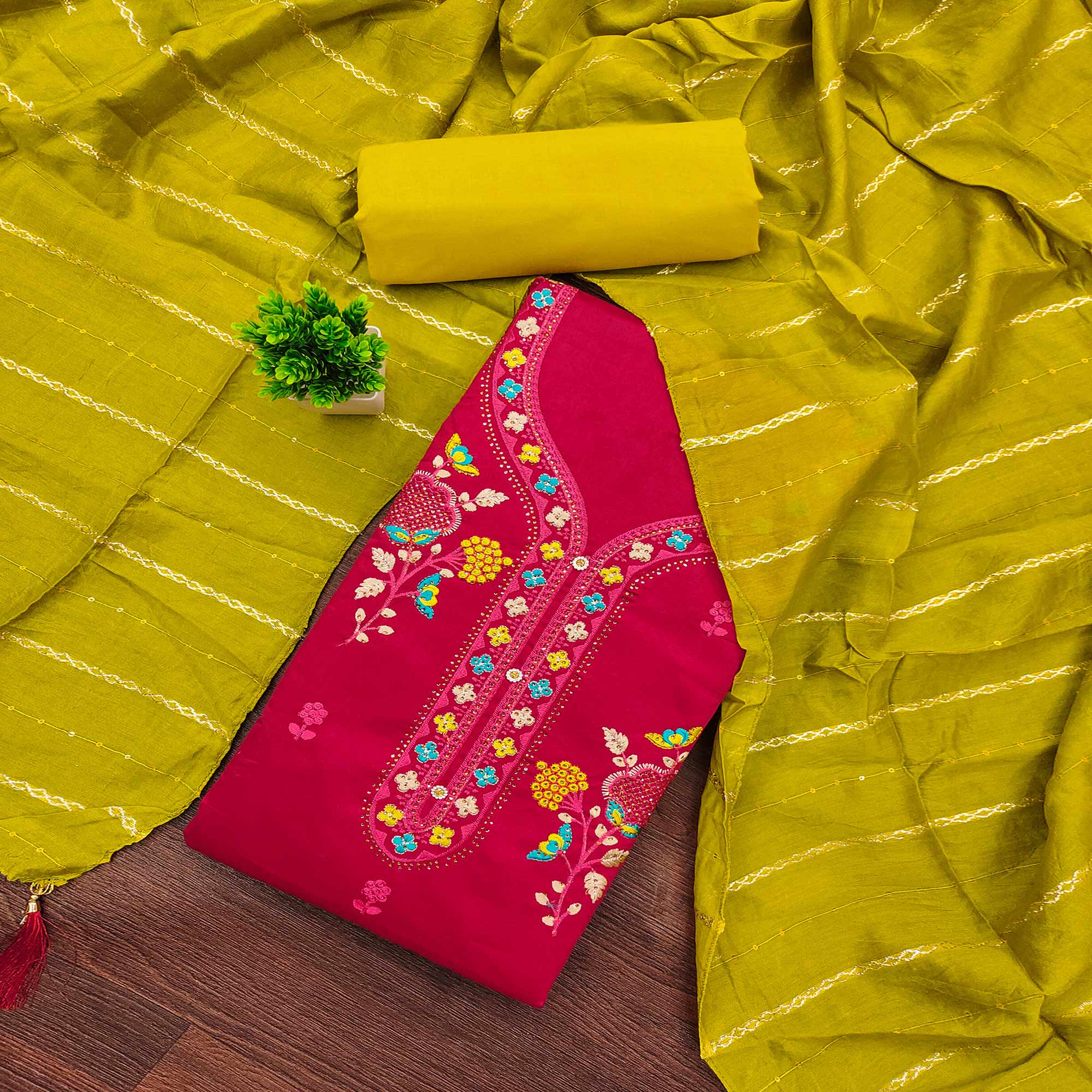 Elegant Pink Floral Embroidered Cotton Dress Fabric for Custom Stitching