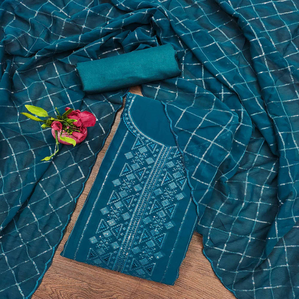 Morpich Sequins Embroidered Georgette Dress Material