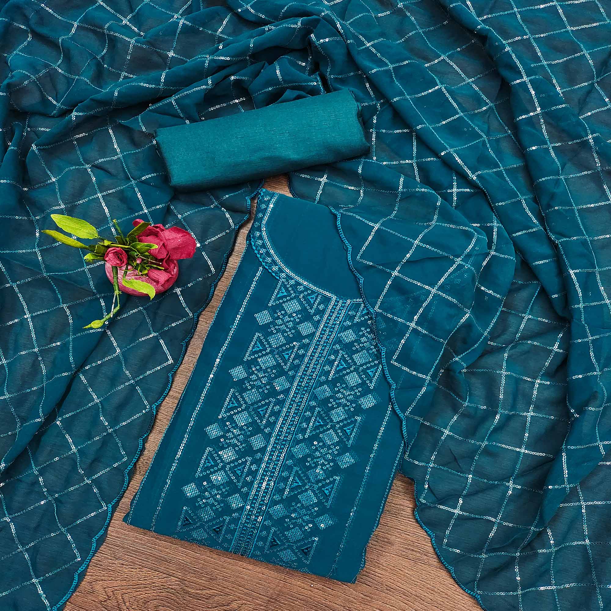 Morpich Sequins Embroidered Georgette Dress Material