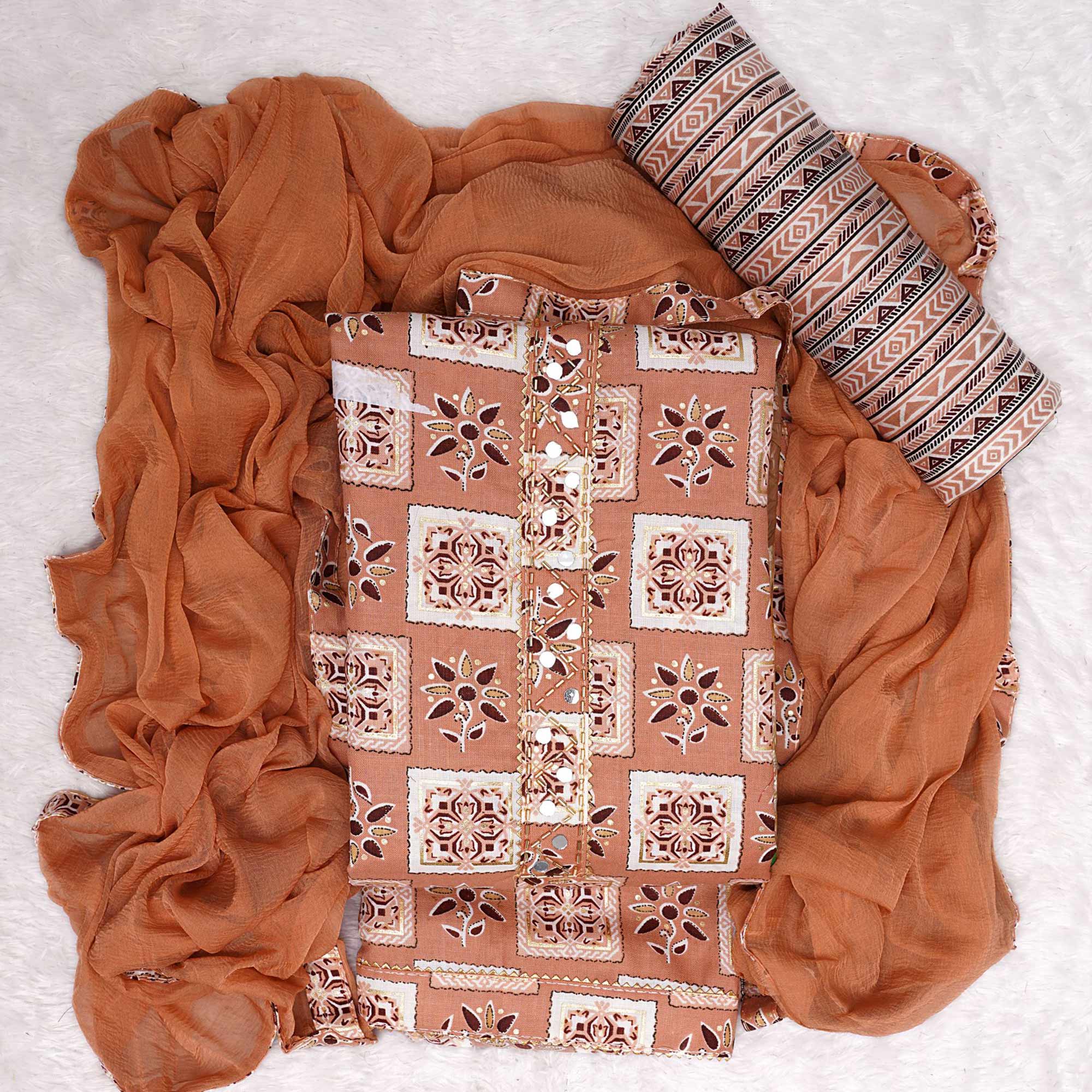 Peach Floral Printed Pure Cotton Dress Material