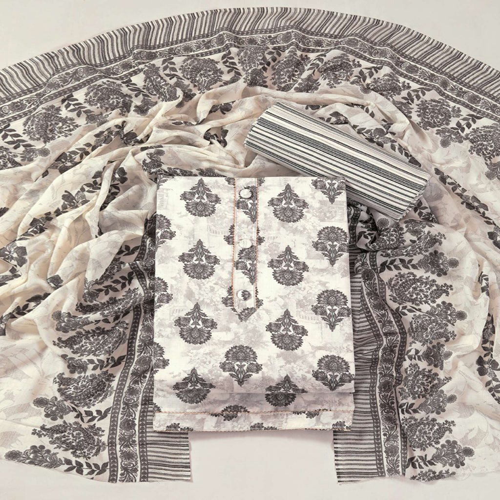 Offwhite Floral Printed With Gota Patti Work Pure Cotton Dress Material