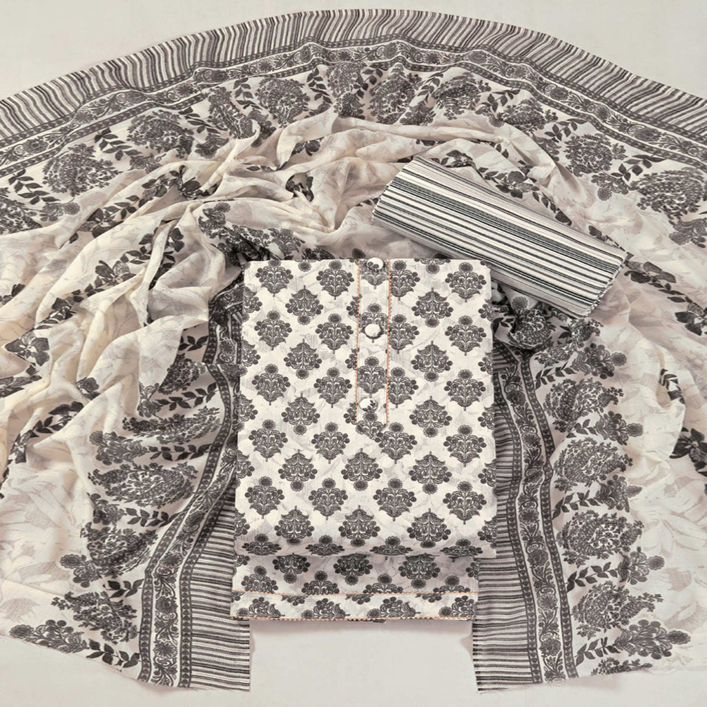 Offwhite Floral Printed With Gota Patti Work Pure Cotton Dress Material