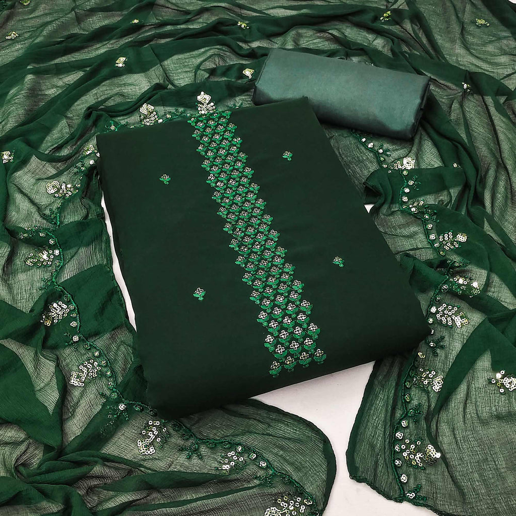 Green Floral Sequins Embroidered Georgette Dress Material