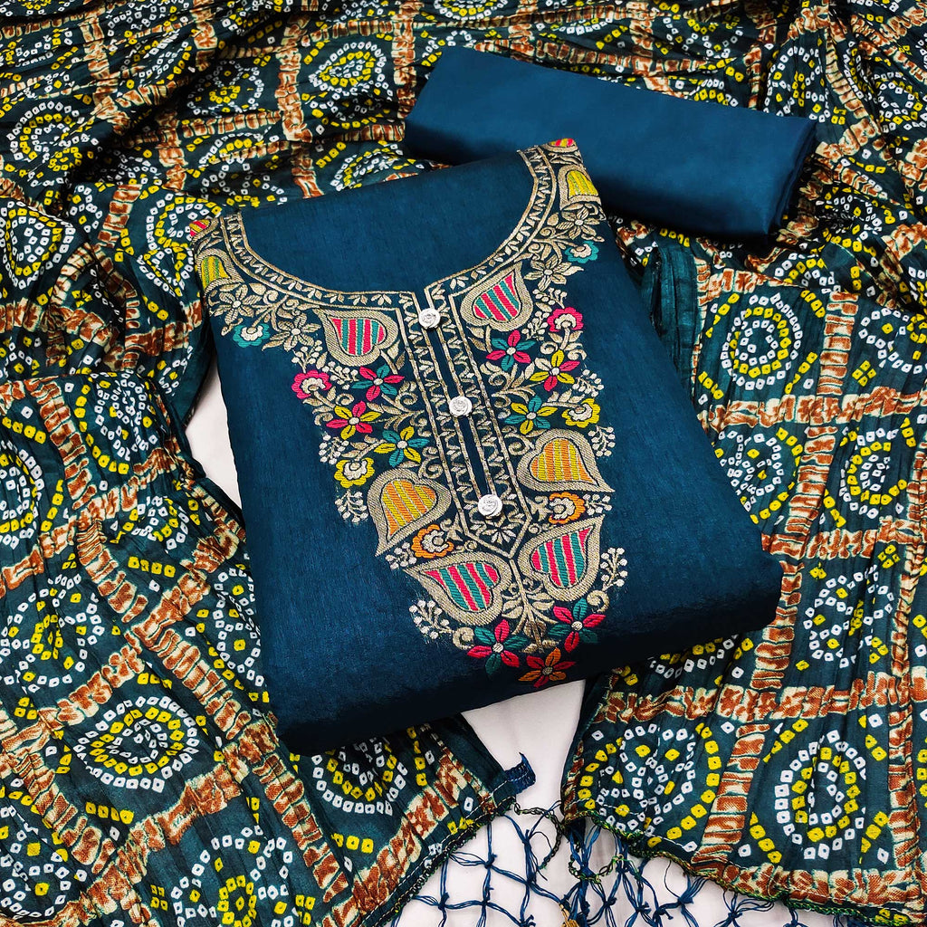 Morpich Floral Woven Chanderi Jacquard Dress Material