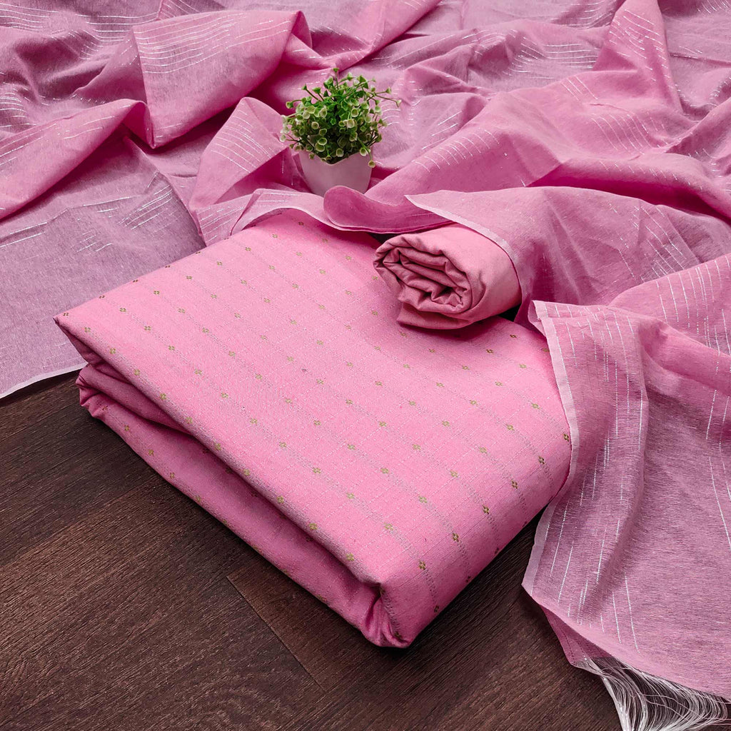 Fresh Pink Woven Poly Cotton Blend Dress Material