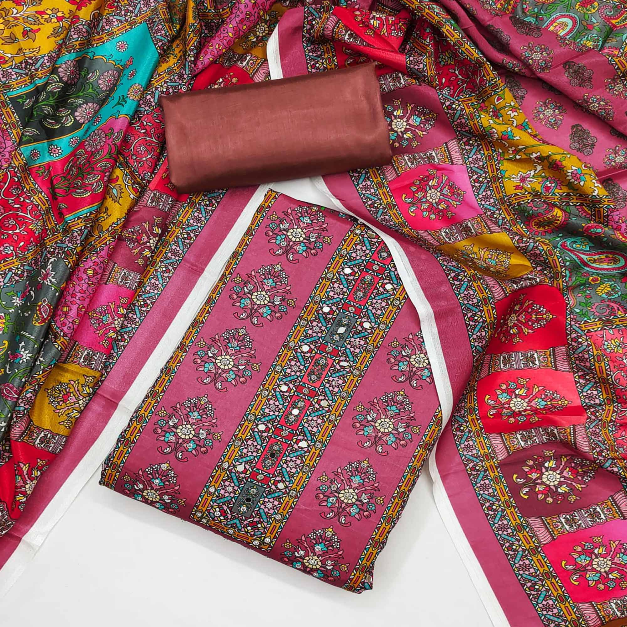 Dusty Pink Pakistani Dress Material Featuring Soft Chinon Fabric and Timeless Floral Prints