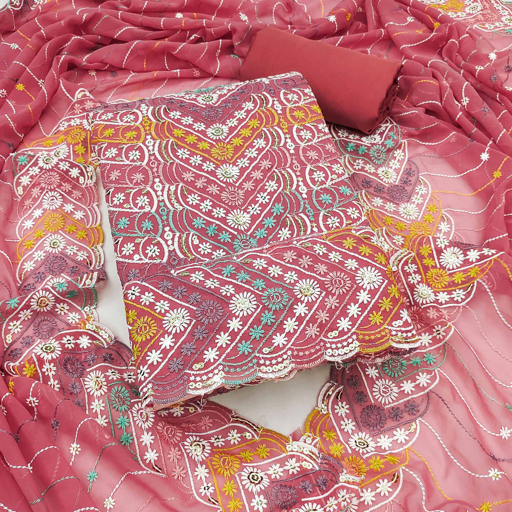 Pink Dress Material In Rich Jacquard With Intricate Heavy Embroidery