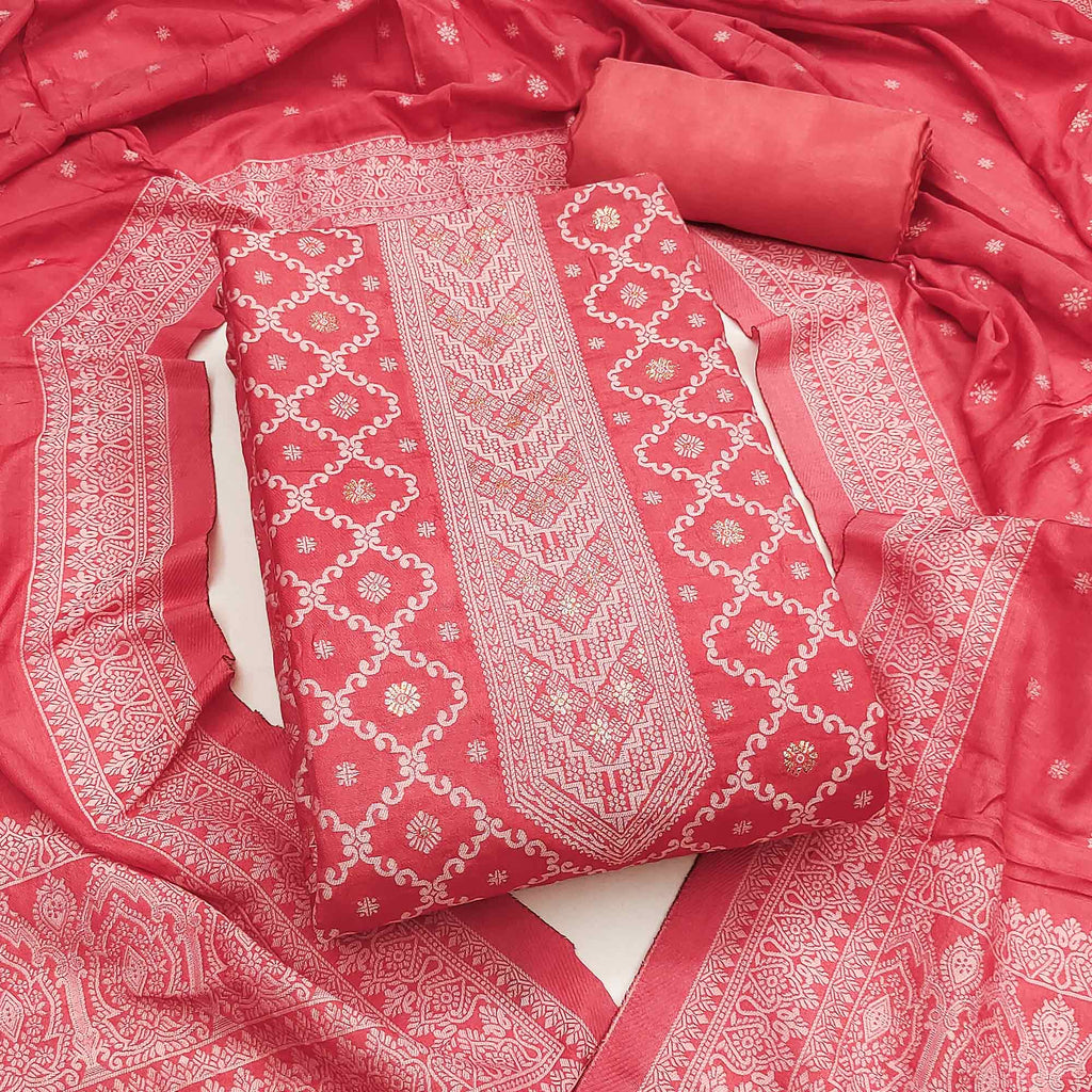 Banarasi Inspired Pink Jacquard Fabric for Elegant Ensembles