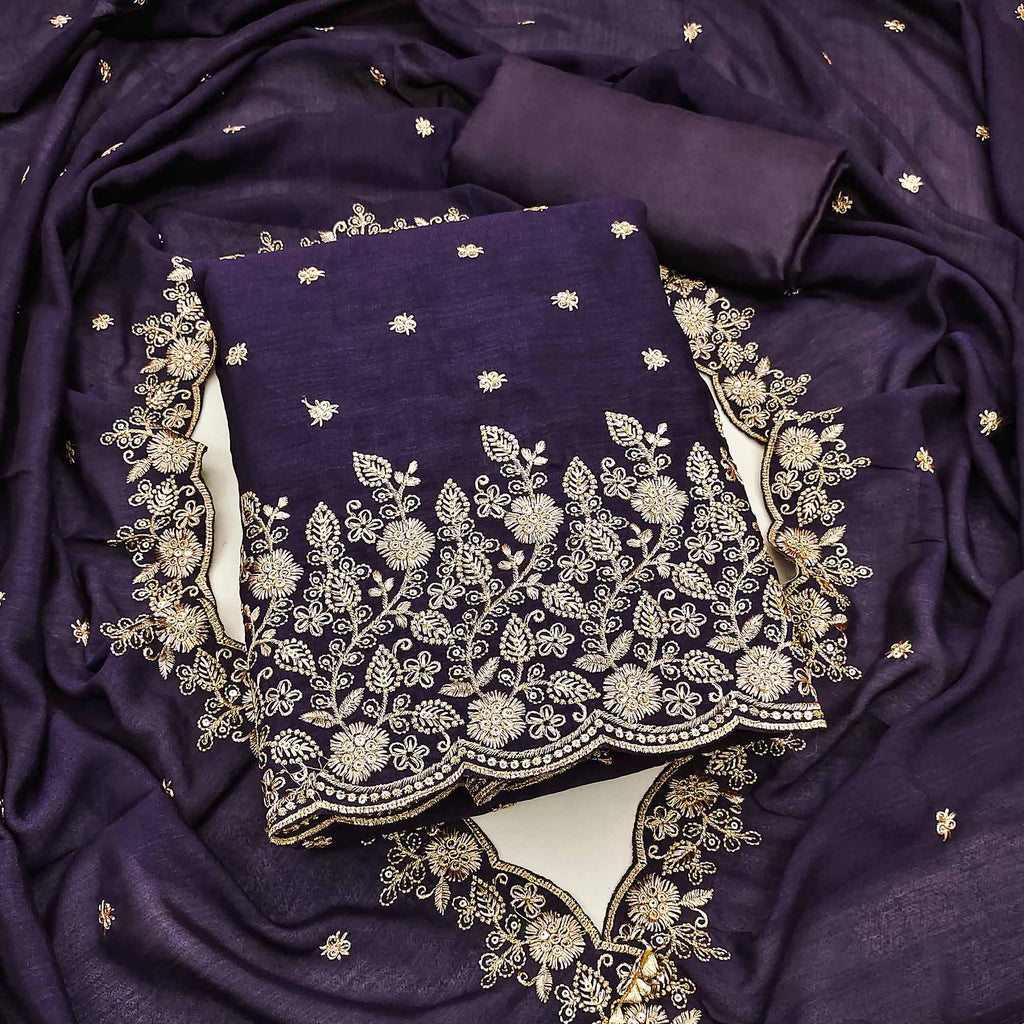 Blue Vichitra Silk Dress Material with Rich Threadwork