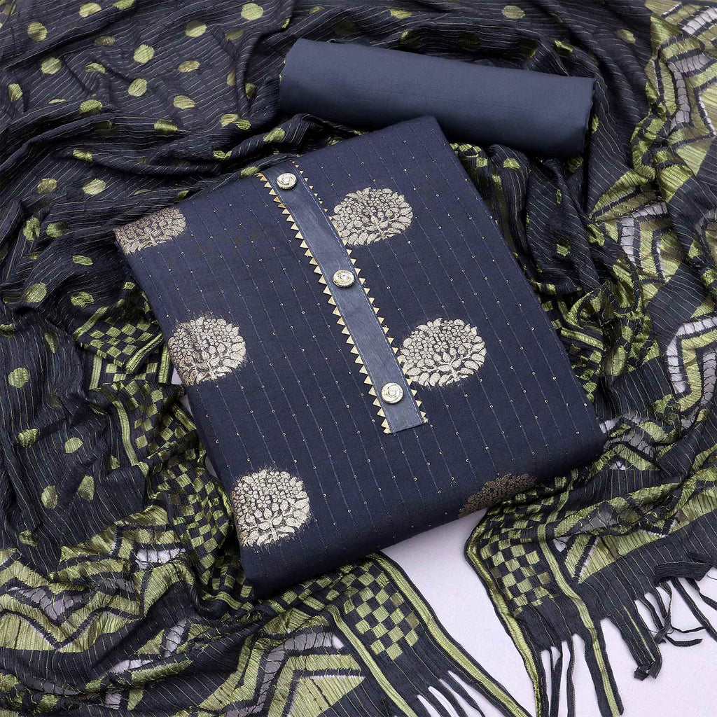 Grey Woven Jacquard Dress Material