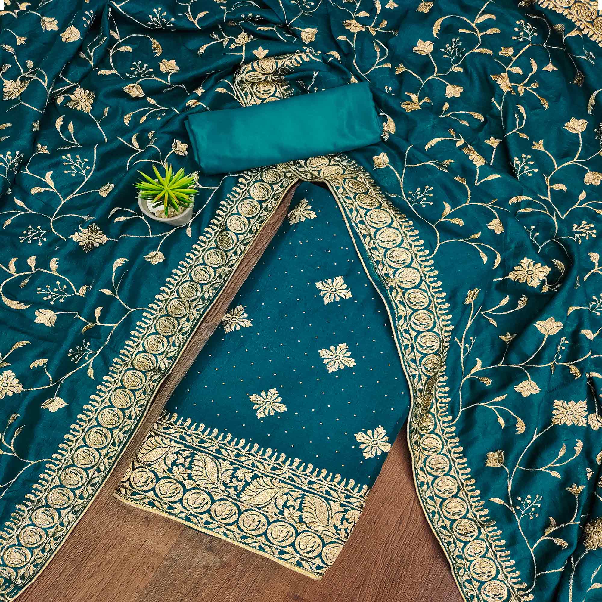 Morpich Floral Embroidered Chinon Dress Material