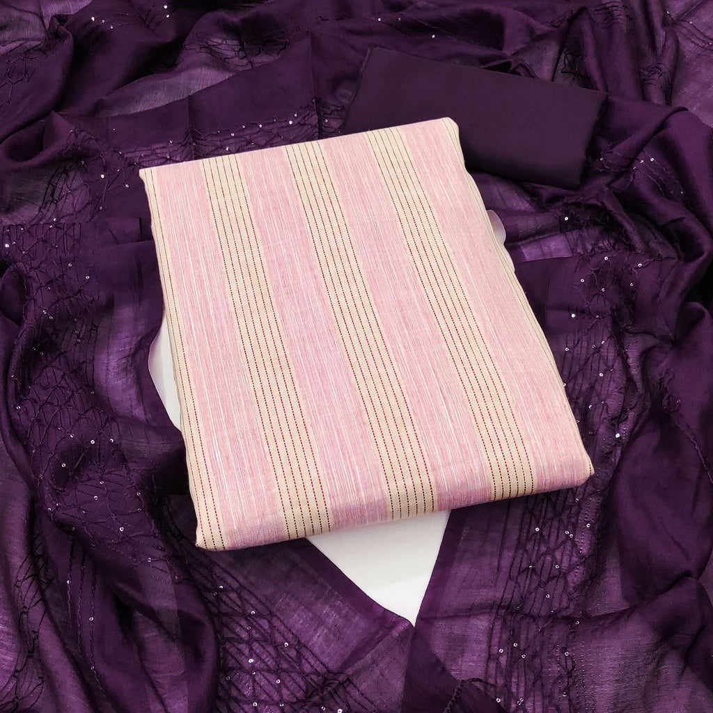 Pink Striped Woven Pure Cotton Dress Material