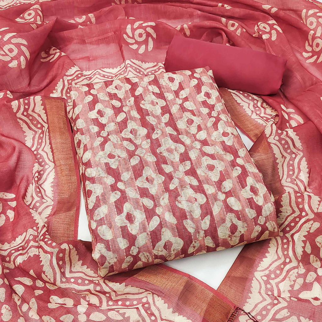 Pink Printed Pure Cotton Dress Material