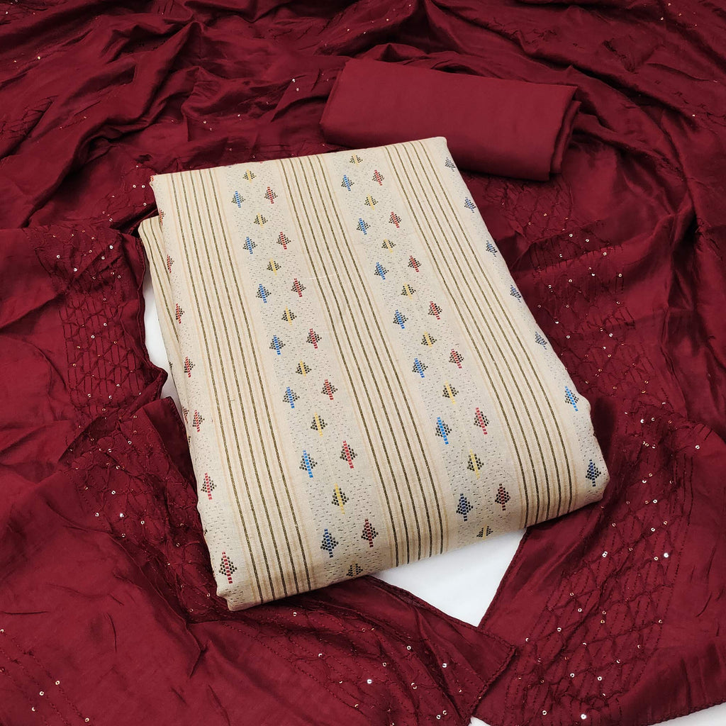 Cream Woven Pure Cotton Dress Material