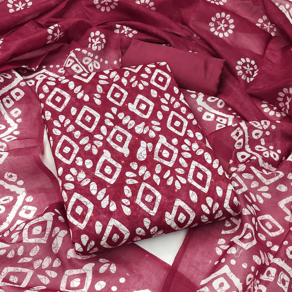 Pink Chanderi Silk Dress Material With Traditional Batik Prints