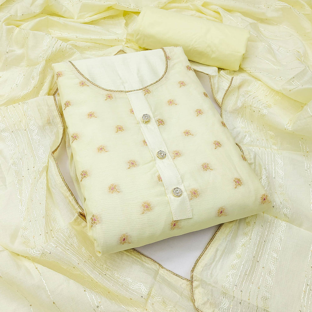 Lime Yellow Banarasi Silk Traditional Weaving Dress Material