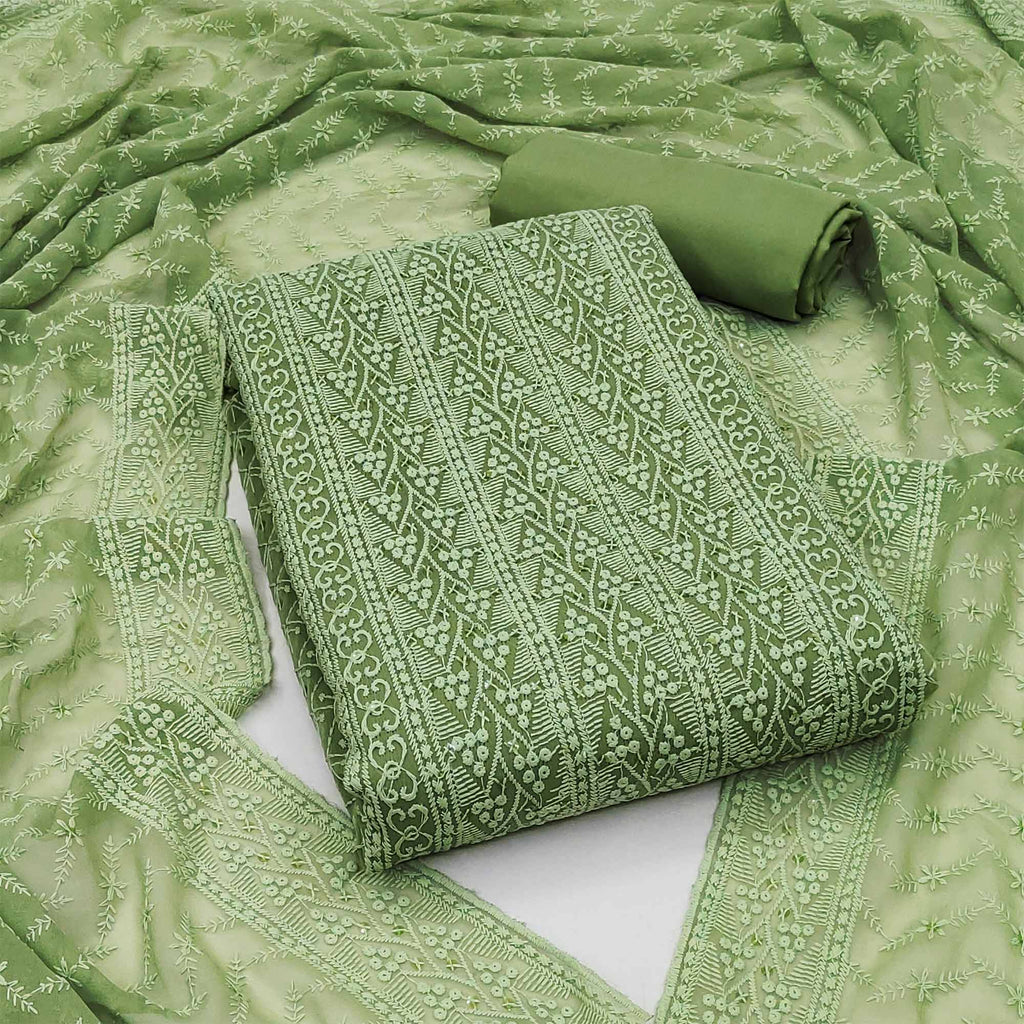 Green Embroidered Georgette Dress Material