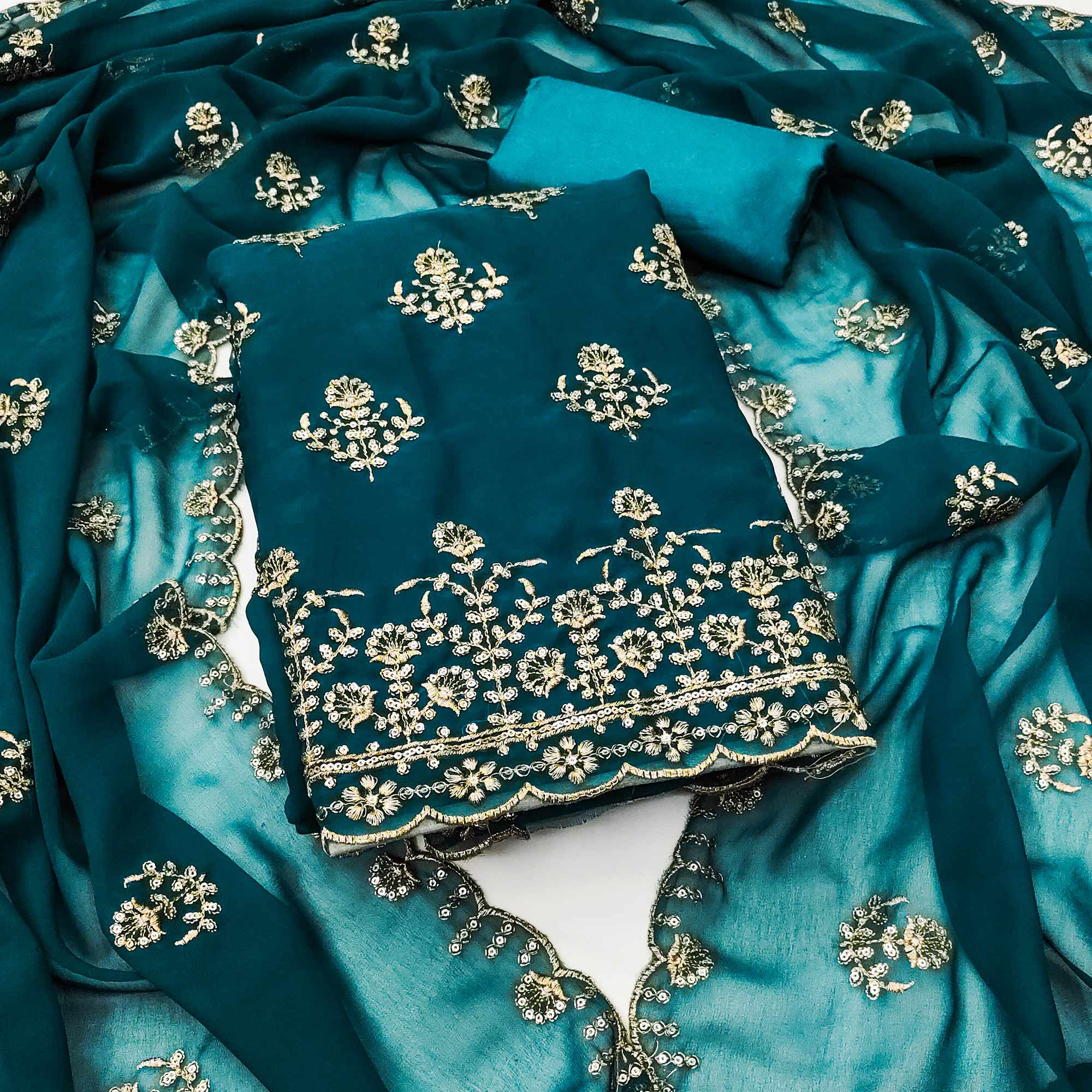 Morpich Floral Sequins Embroidered Georgette Dress Material