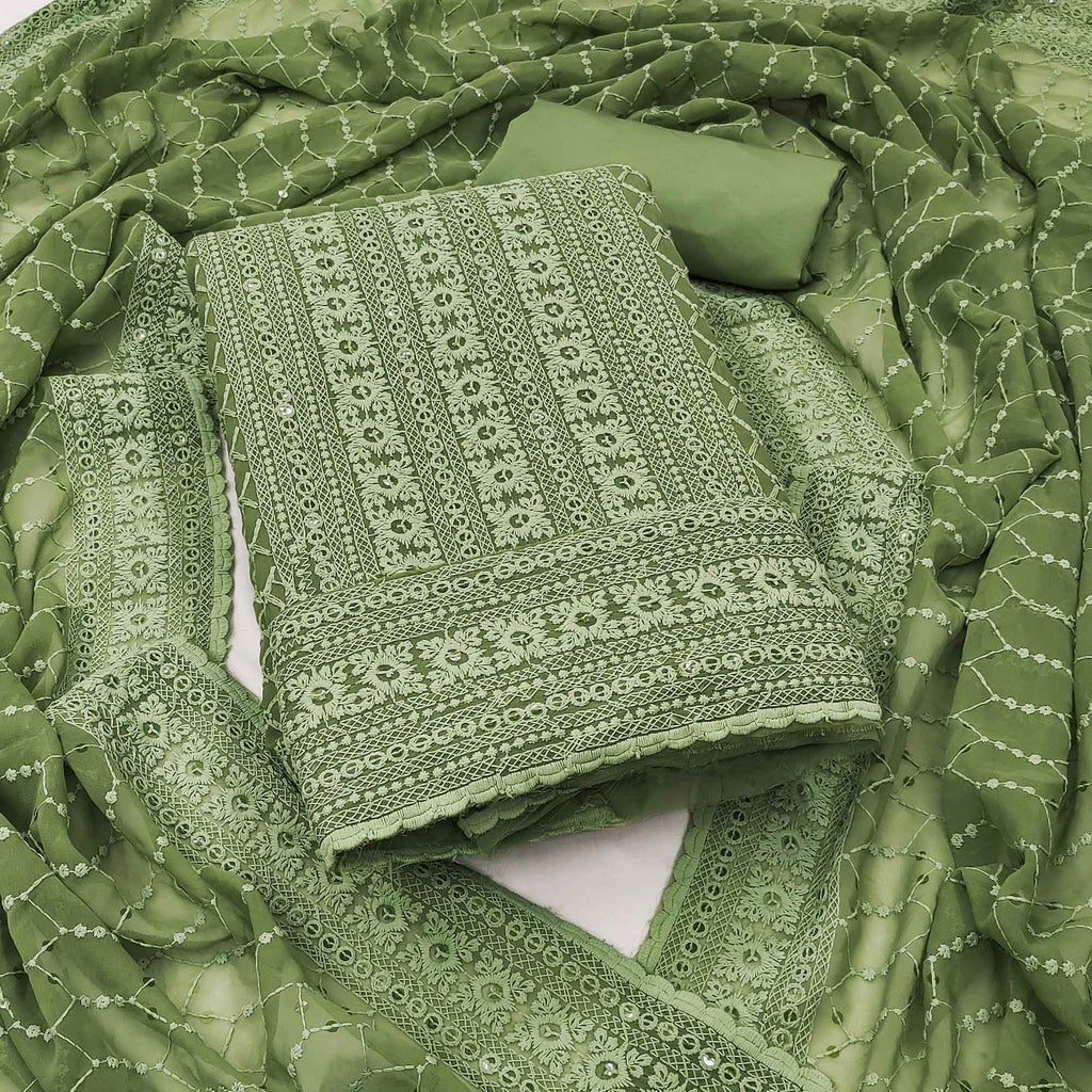 Green Chikankari Work Georgette Dress Material