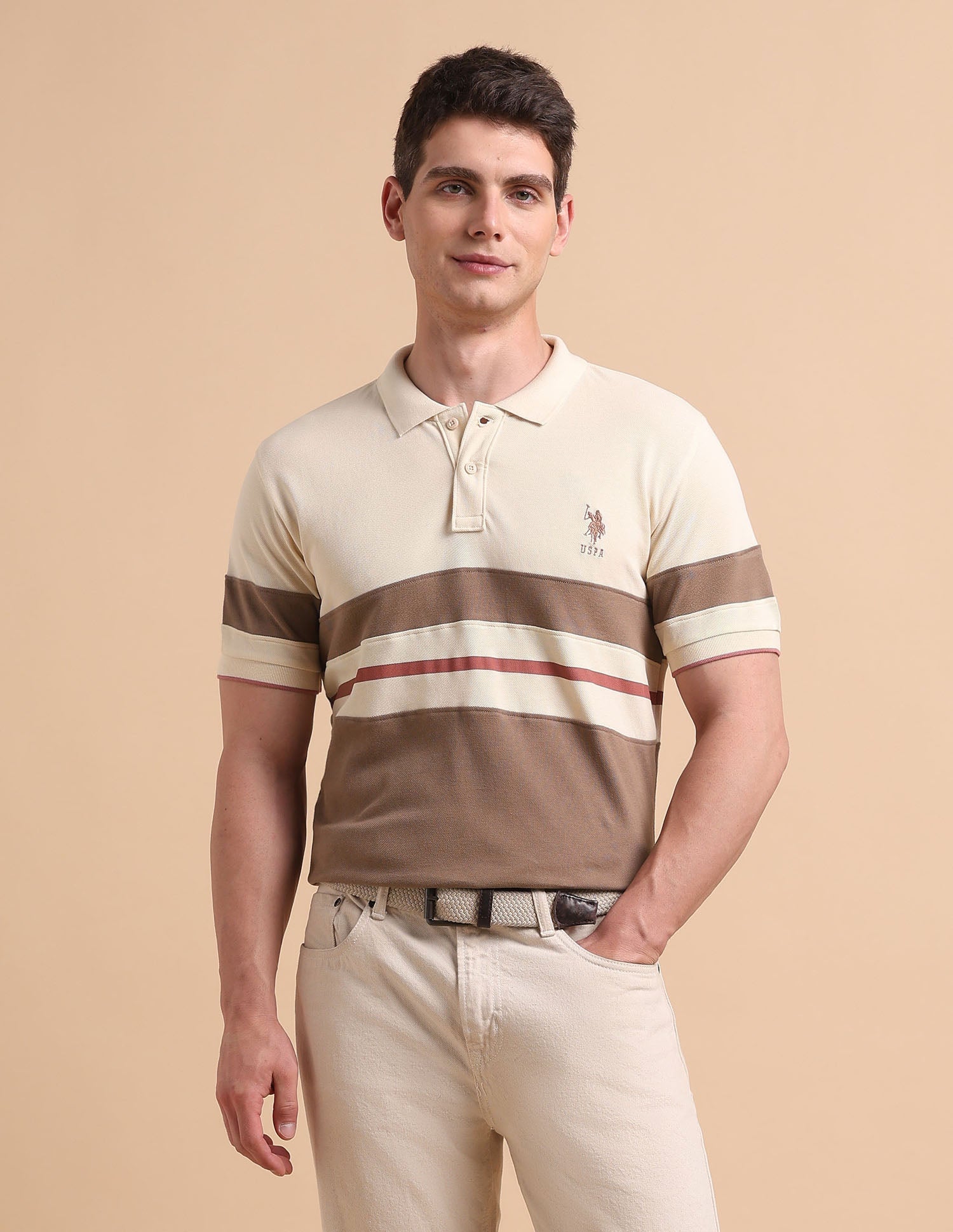 Horizontal Striped Pure Cotton Polo Shirt