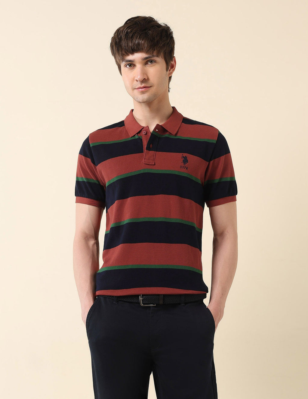 Horizontal Striped Gold Cup Polo Shirt