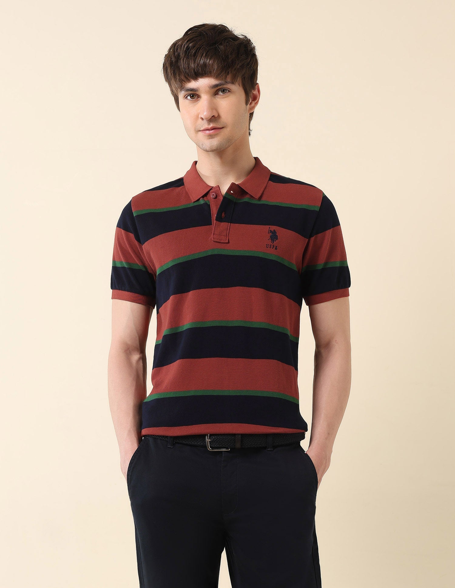 Horizontal Striped Gold Cup Polo Shirt
