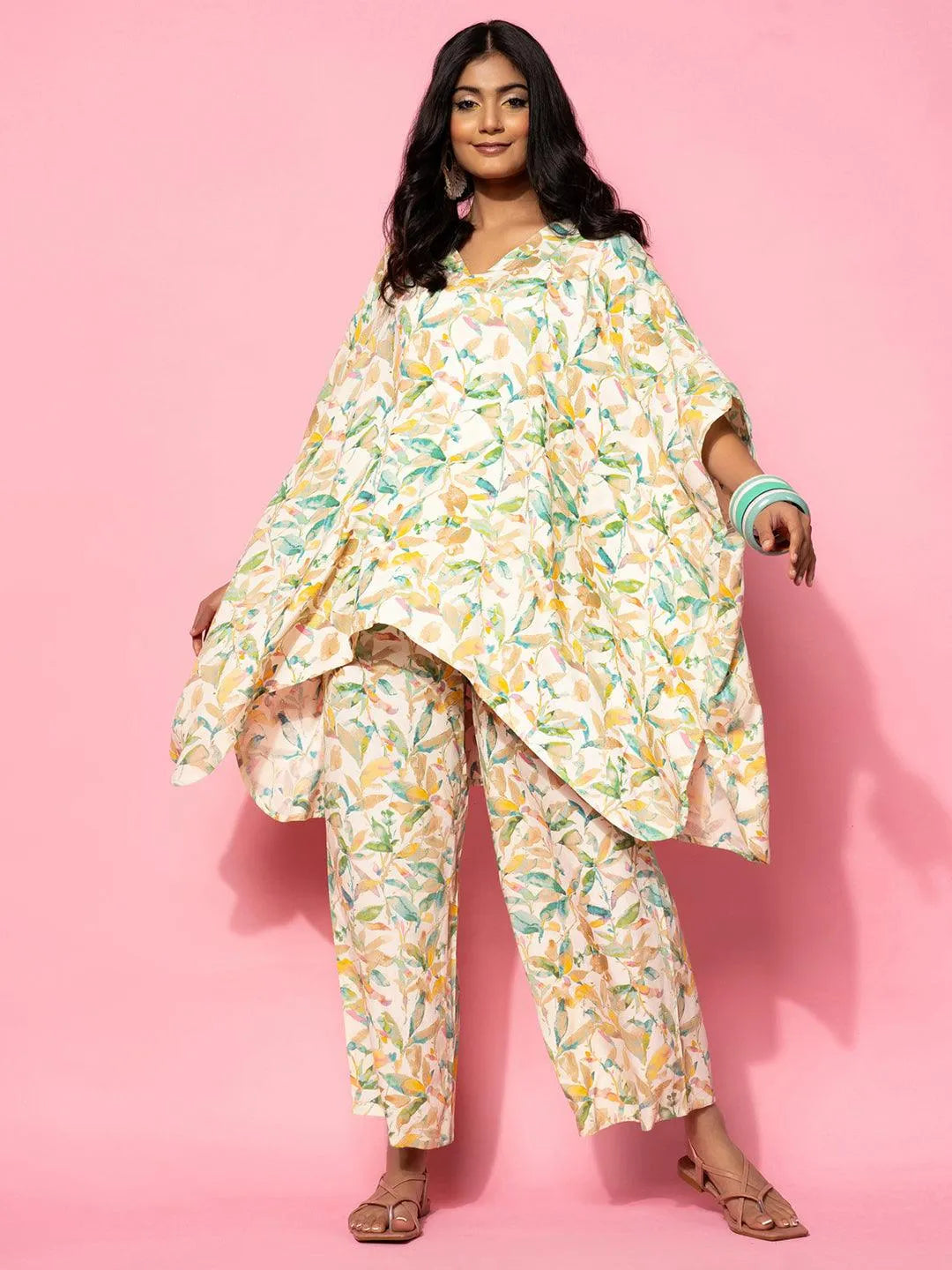 Cream Printed Rayon Co-Ords