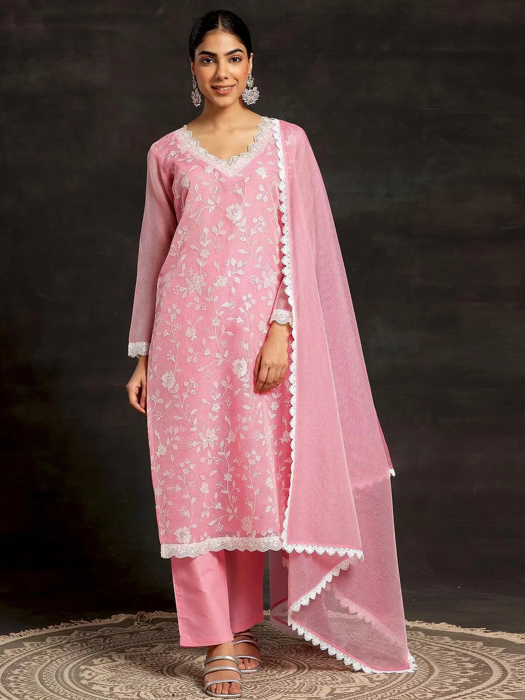 Pink Embroidered Cotton Pakistani Suit