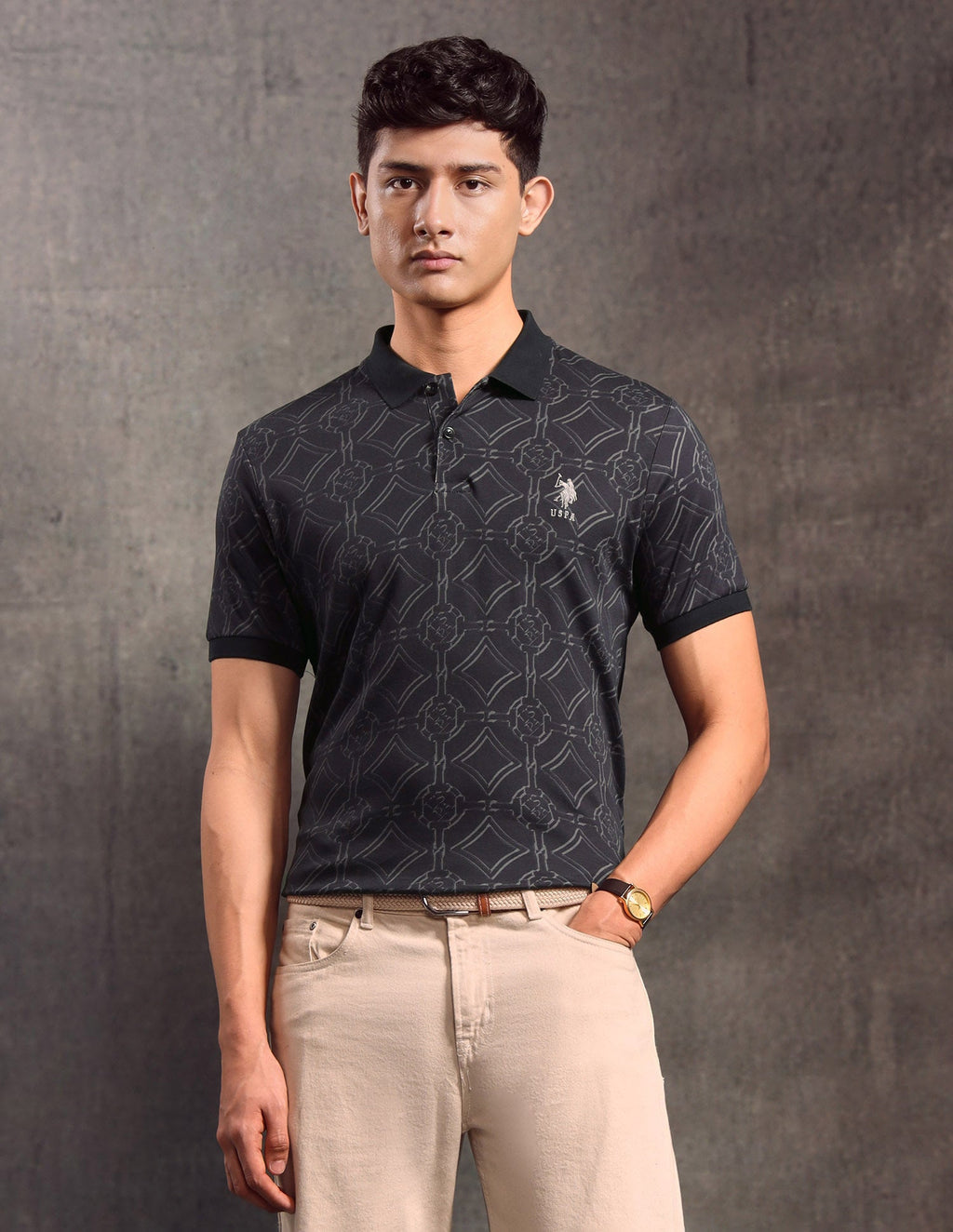 Geometric Printed Muscle Fit Polo shirt