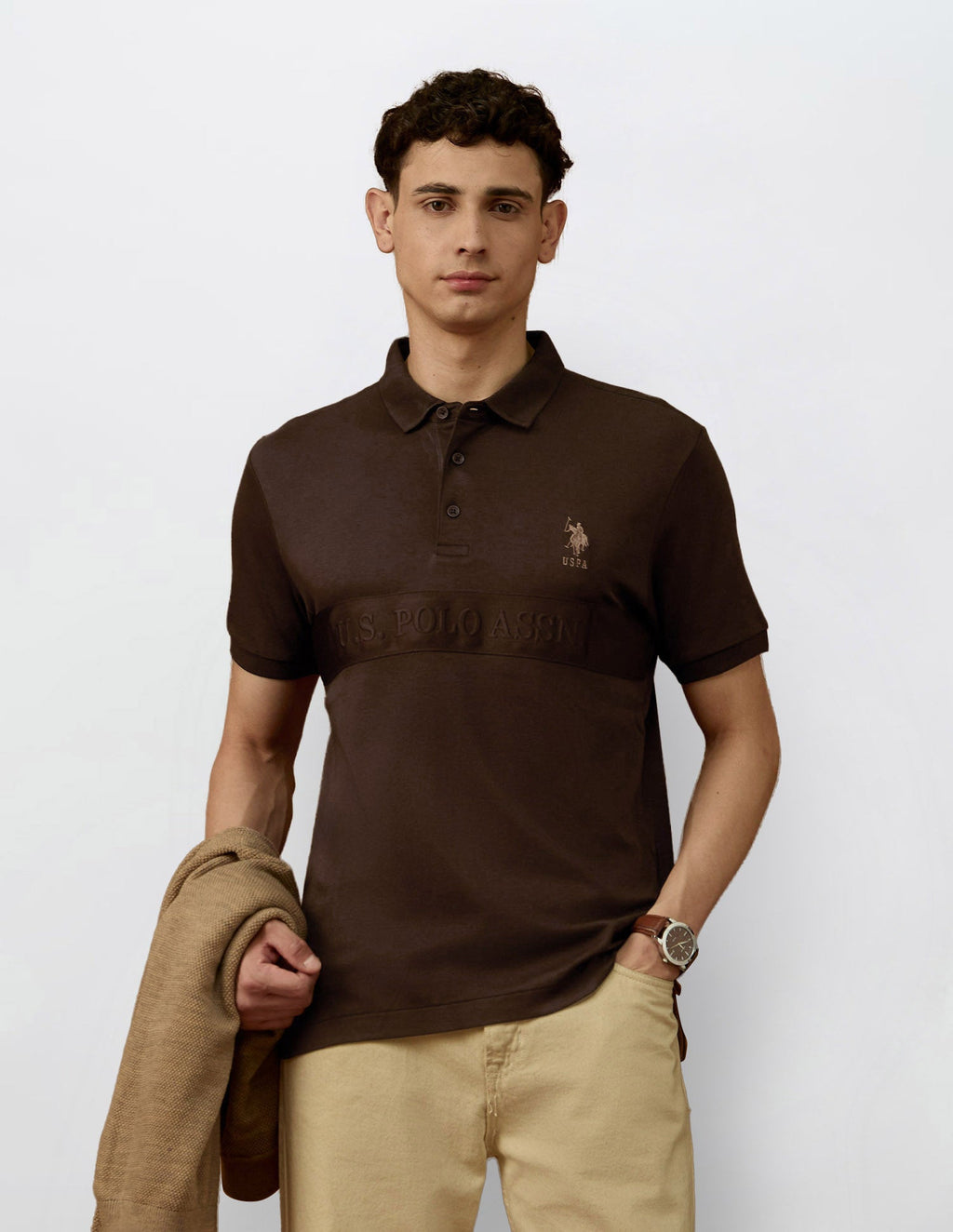 Brand Embroidered Varsity Polo Shirt
