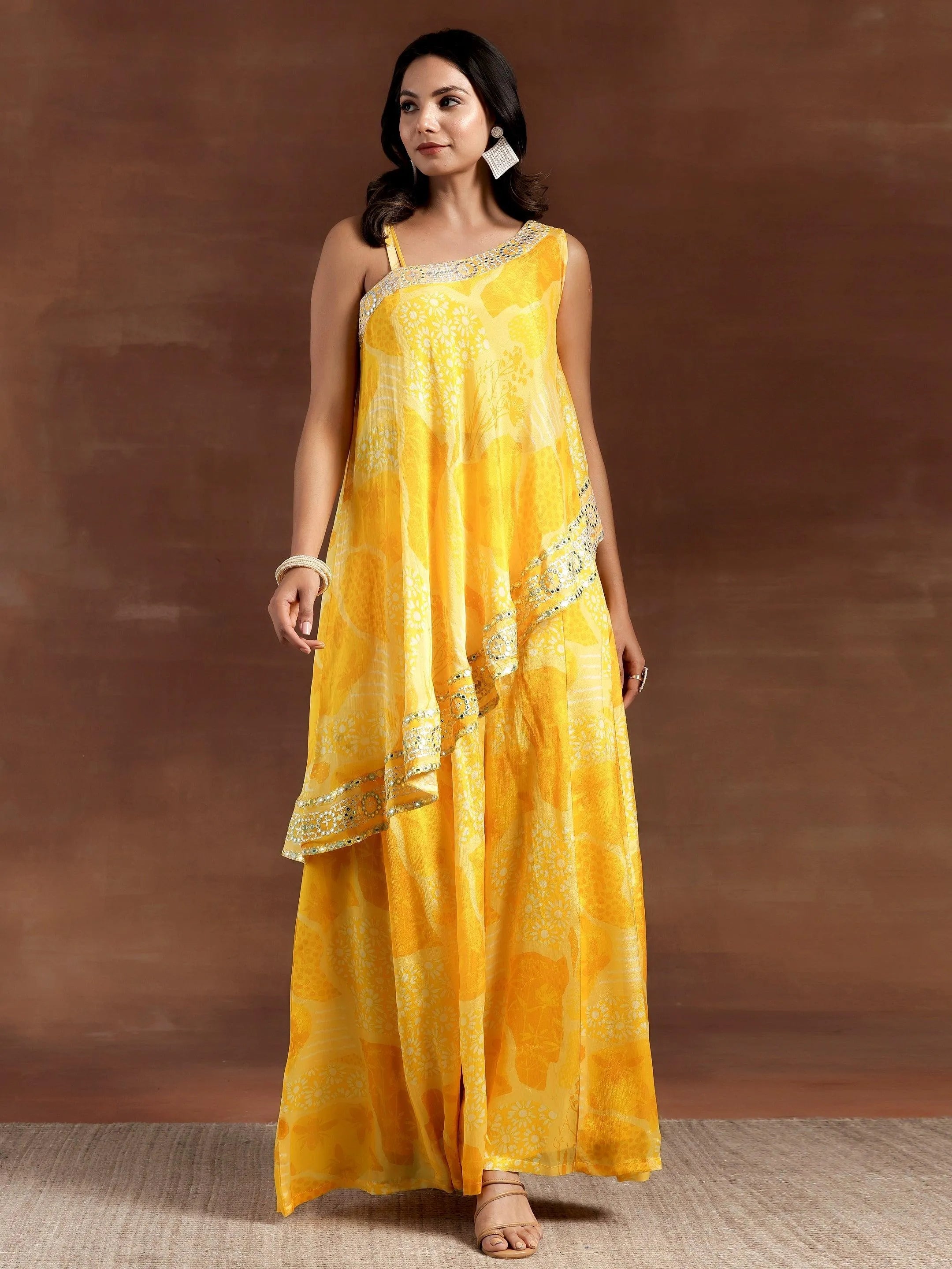 Naaz Yellow Printed Silk Blend Co-Ords