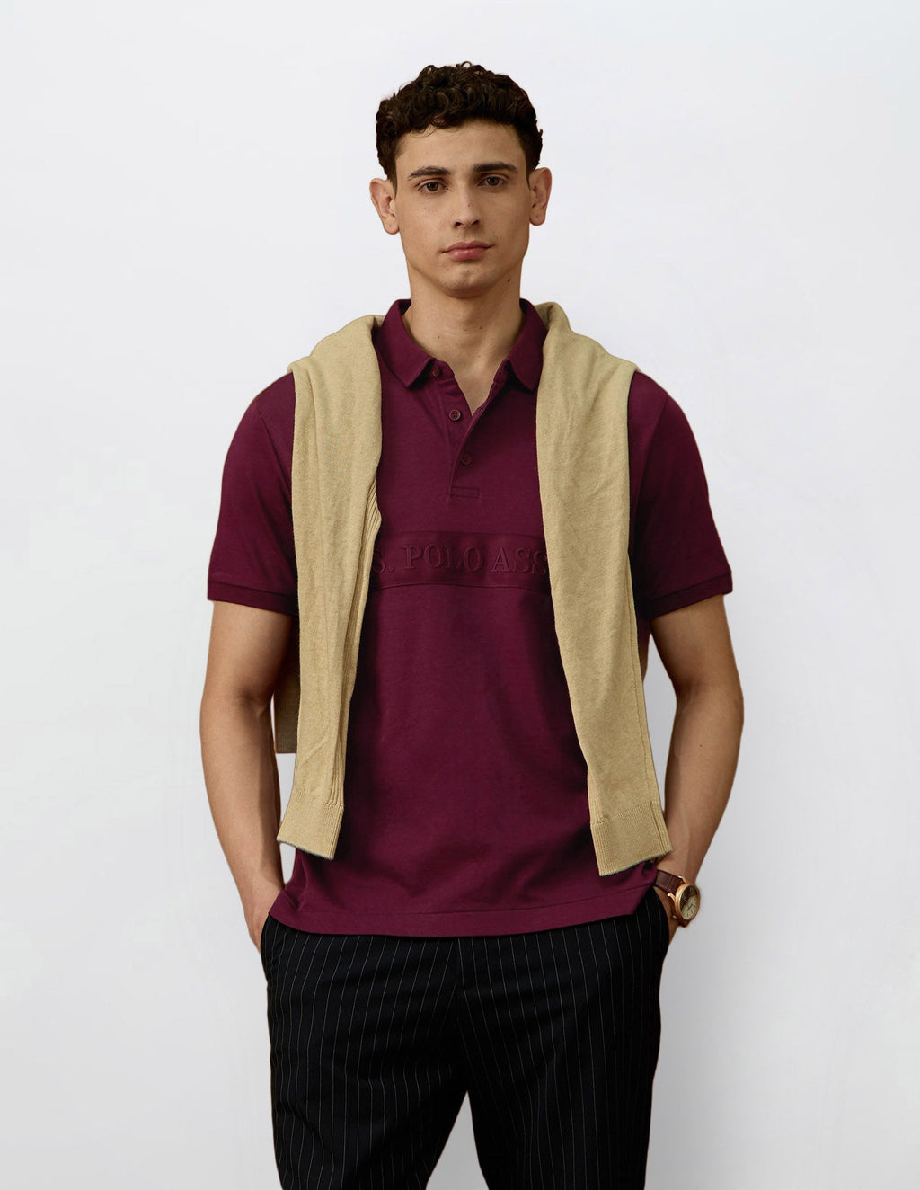 Brand Embroidered Varsity Polo Shirt