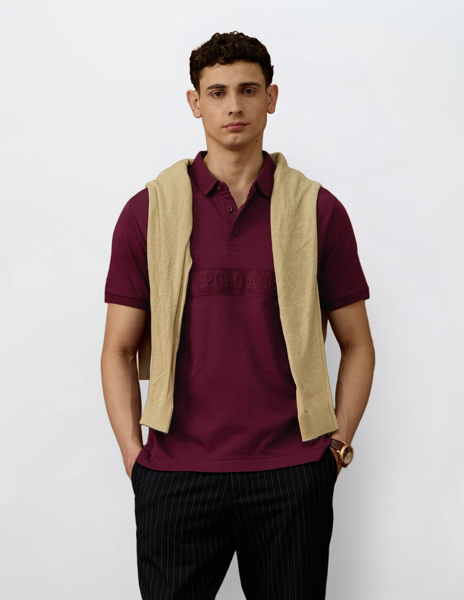 Brand Embroidered Varsity Polo Shirt