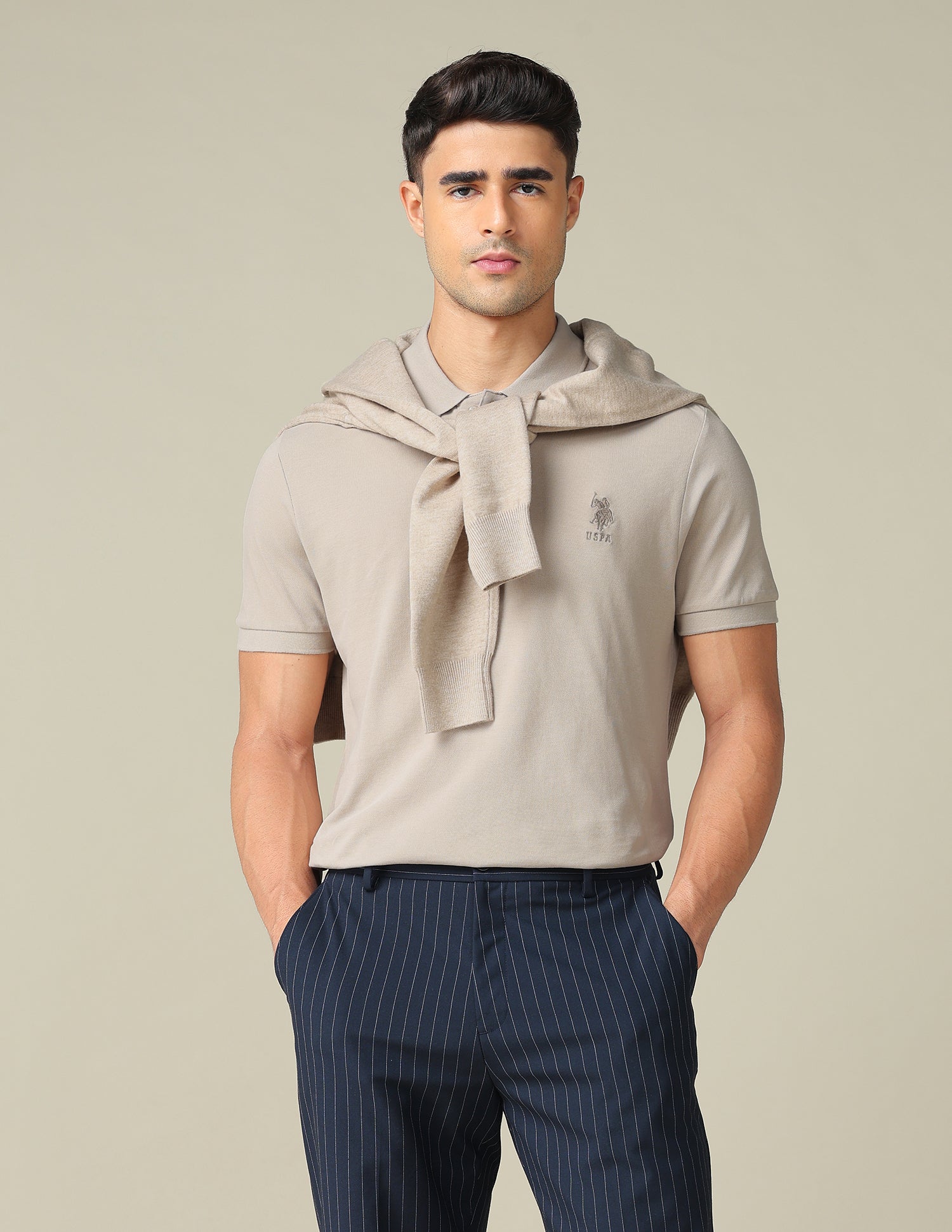 Muscle Fit Typographic Printed Polo Shirt