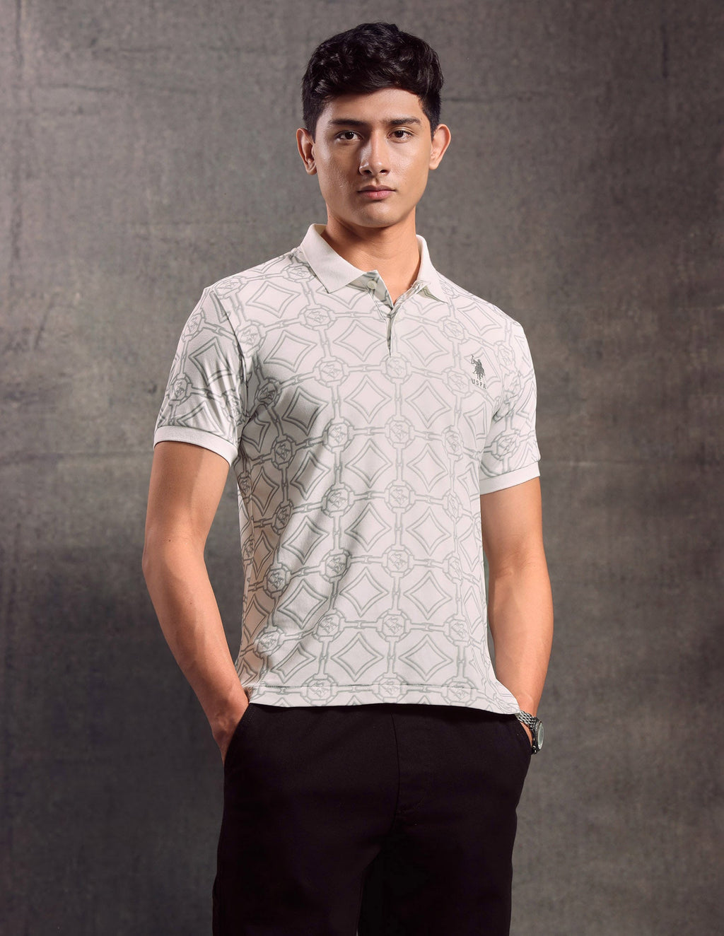 Geometric Printed Muscle Fit Polo shirt