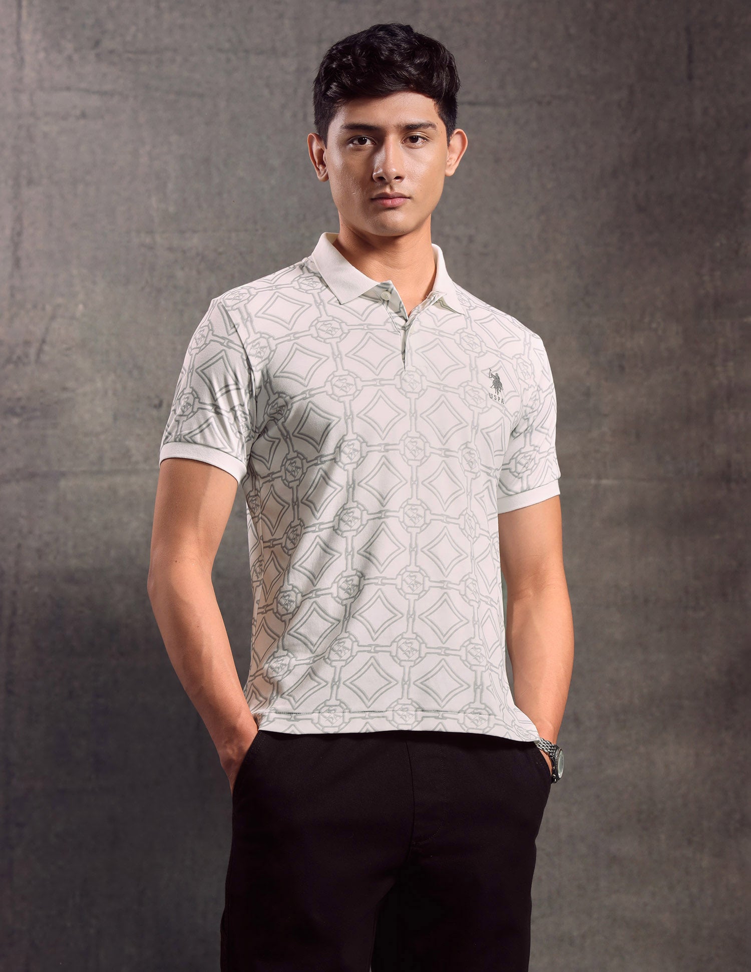 Geometric Printed Muscle Fit Polo shirt