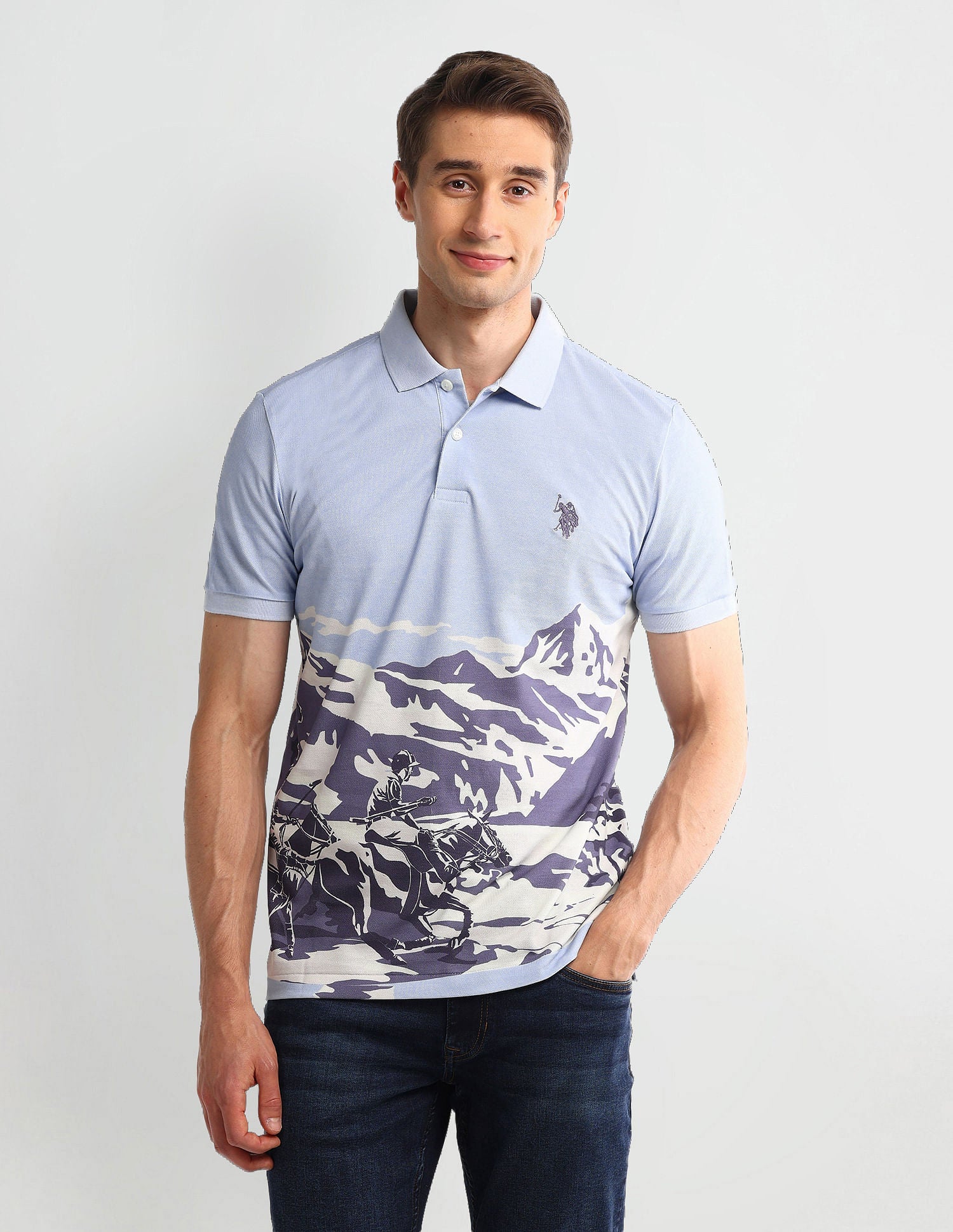 Muscle Fit Graphic Cotton Polo Shirt